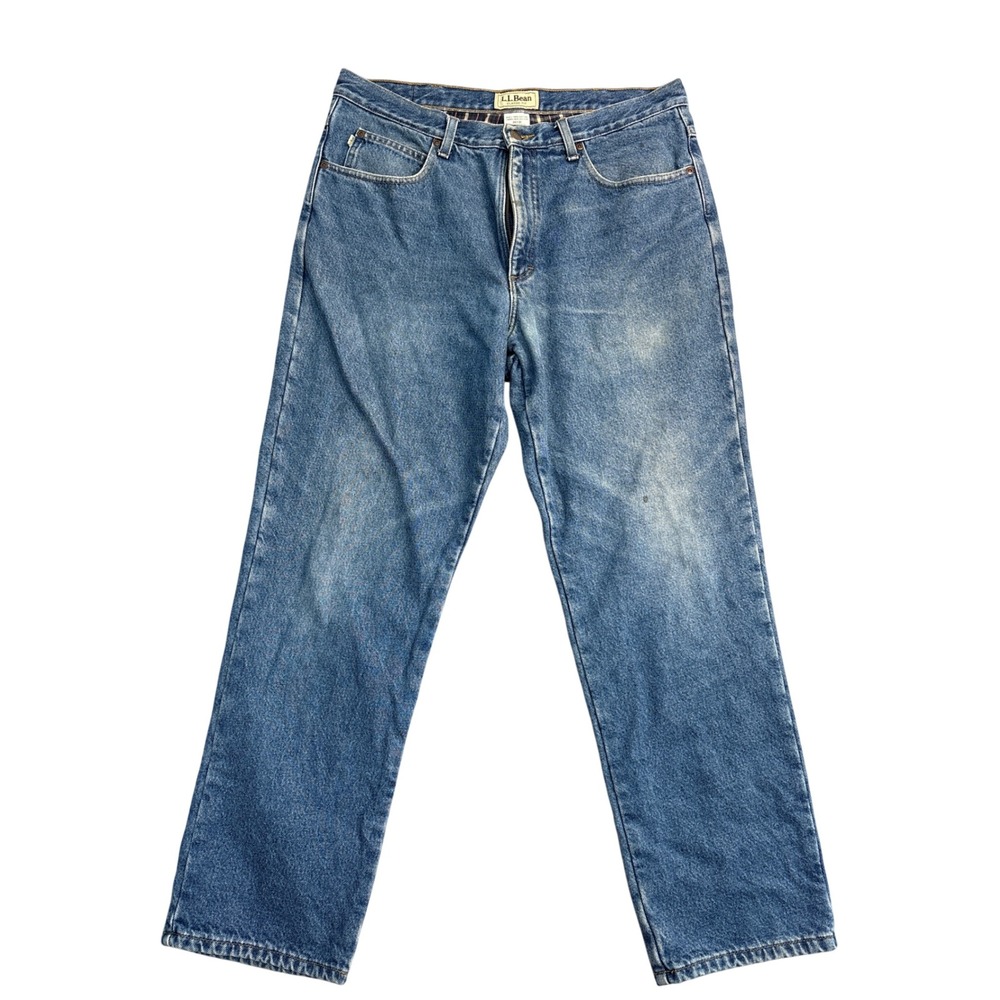 LL Bean Classic Fit Flannel Lined Jeans Mens 36x30 Medium Wash Denim 100220